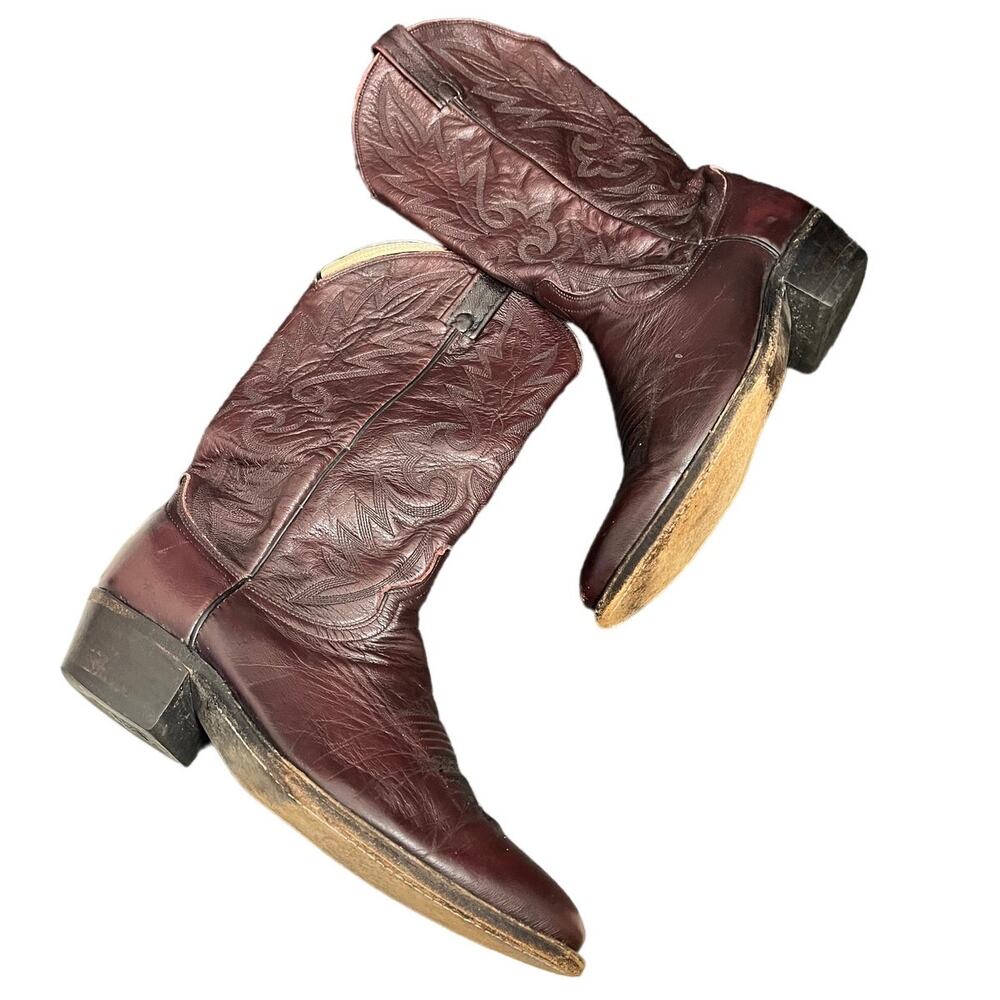 Vintage Dan Post Mens Cowboy Western Boots 16773 Burgundy Leather Pointed 9.5